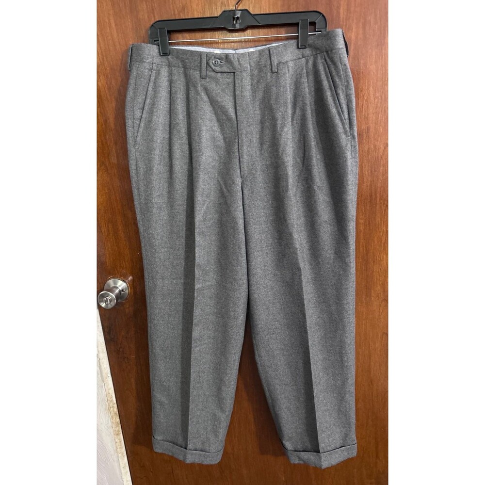 LUCIANO BARBERA Men's sz 36 100% Wool Grey Made in Italy Pleated Cuffed Pant